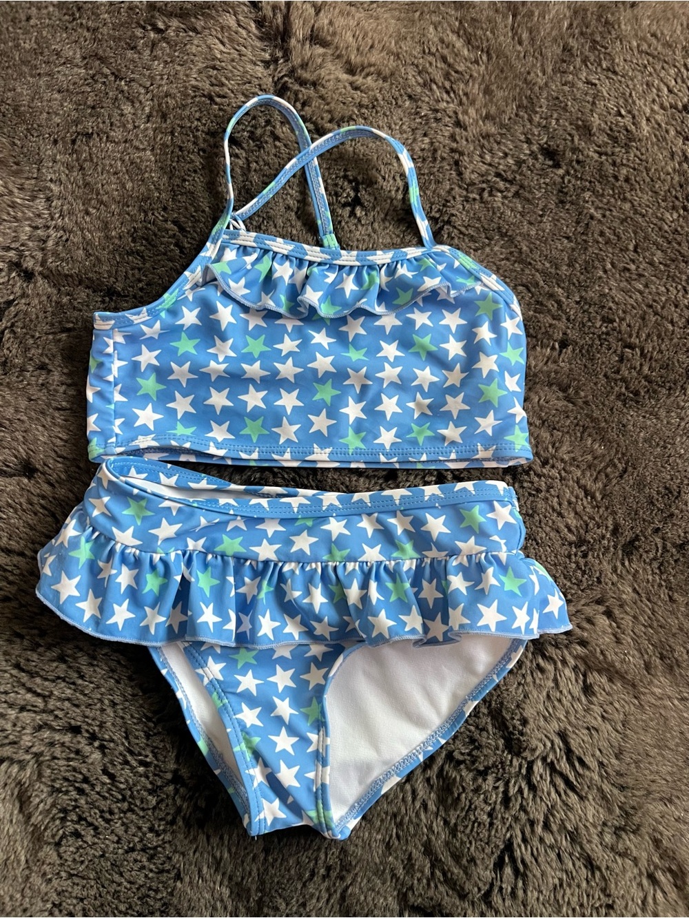 Kids Blue Star Ruffle Two-Piece Swimsuit Size 6